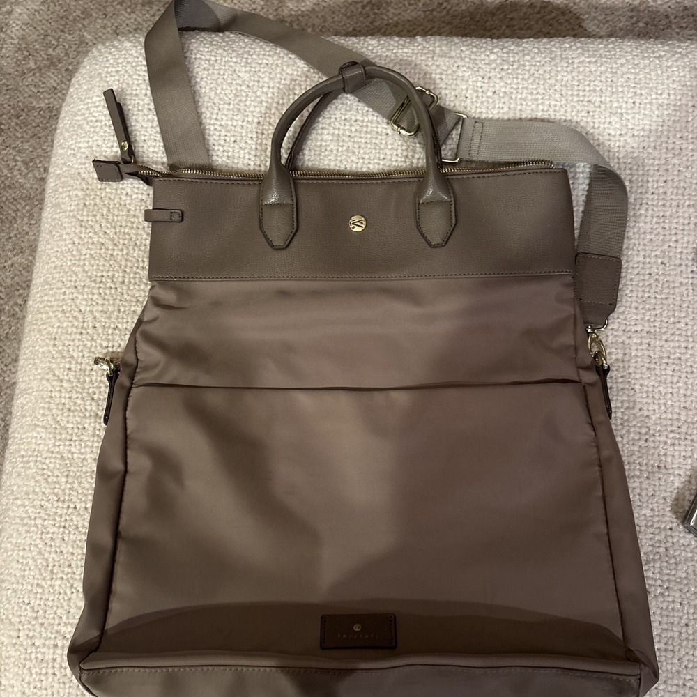 Travanti Taupe Large Faux Leather and Nylon Tote Travel Bag